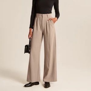 Dark Beige/Taupe Abercrombie Tailored Wide Leg Pants XS Short